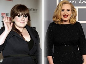 Adele v roku 2008 a na nedeľňajšom odovzdávaní cien Grammy.
