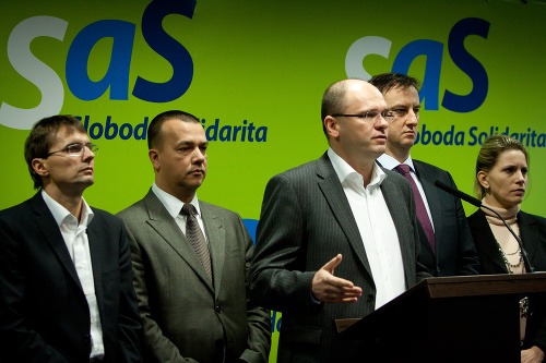 Členovia strany SaS Ľubomír Galko, Juraj Miškov, Richard Sulík a Daniel Krajcer