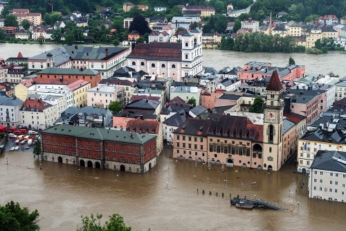 Zaplavené centrum Passau.