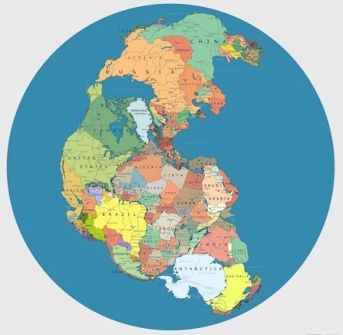 Pangea s dnešnými hranicami štátov