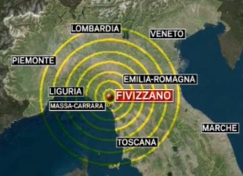 Oblasť Talianska, ktorú zasiahlo zemetrasenie