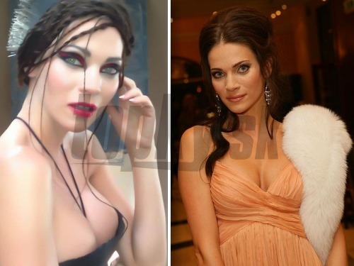 Andrea Verešová sa pri nedávnom fotení ukázala so zvláštnou vizážou a vypadávajúcimi prsiami (vľavo). 