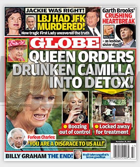 Camilla je podľa magazínu Globe závisllá na alkohole a na kráľovnin príkaz skončila v odvykacom centre.