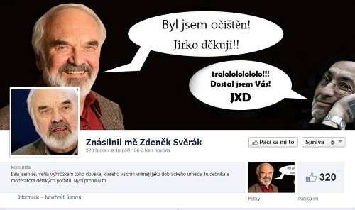 Celá kauza začala touto stránkou, ktorá sa na sociálnej sieti Facebook objavila pred piatimi rokmi. Zdeněk Svěrák vtedy podal trestné oznámenie.