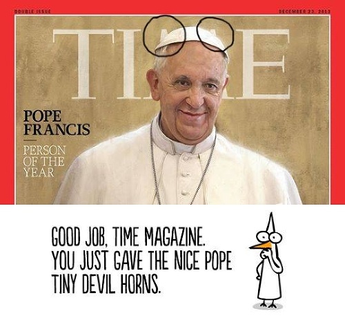 Pápež František s rožkami
