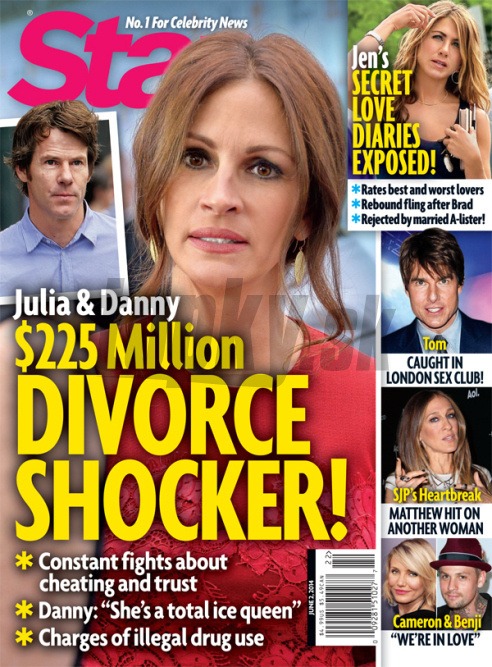 Manželstvo Julie Roberts podľa titulnej strany časopisu Star čelí rozvodovej kríze.
