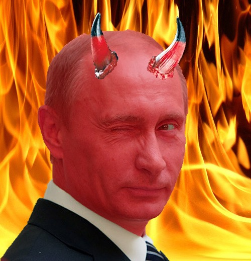 Vladimir Putin ako Satan vo fotomontáži portálu leftfutures.org.
