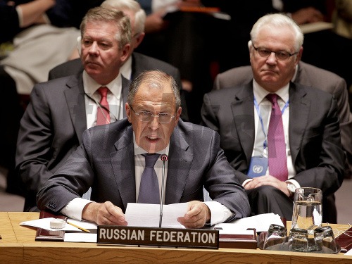 Sergej Lavrov na zasadnutí valného zhromaždenia OSN.