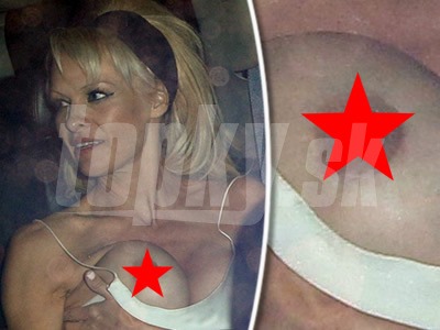 Pamela Anderson si neustrážila dekolt a ukázala obnažený prsník.