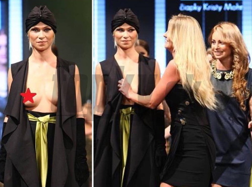 Modelka sa vďaka odvážnemu outfitu ocitla s odhaleným prsníkom na móle. Problém napokon vyriešila bývalá finalistka Miss Slovensko a zároveň návrhárka Romana Škamlová.