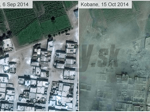 Satelitné zábery mesta Kobané