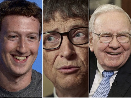 Mark Zuckerberg, Bill Gates a Warrena Buffetta (zľava)