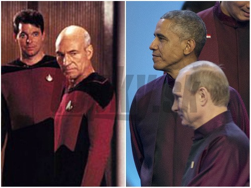 Odev svetových lídrov sa podobá kostýmom, ktoré na sebe mali herci v populárnom seriáli Star Trek