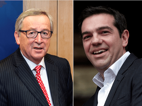 Alexis Tsipras (vpravo) telefonoval so Jeanom-Claudom Junckerom