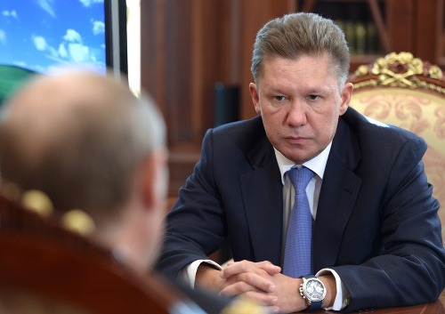Jeden z hlavných zástupcov Gazprom Alexej Miller na rokovaní s Vladimirom Putinom