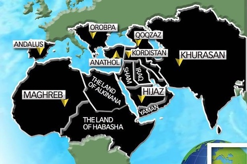 Mapa krajín, ktoré plánuje IS prevziať.