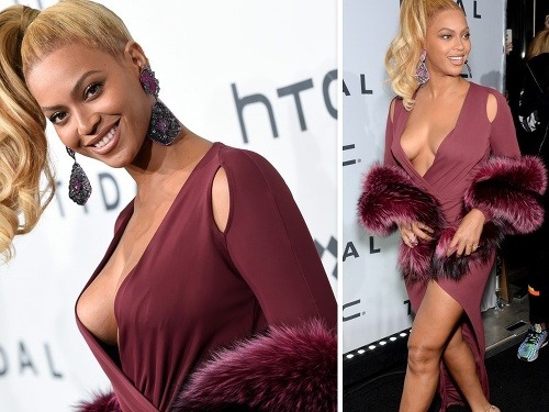 Beyoncé sa na párty predviedla v šatách, ktoré odhaľovali jej prsia, stehná, aj chrbát. 