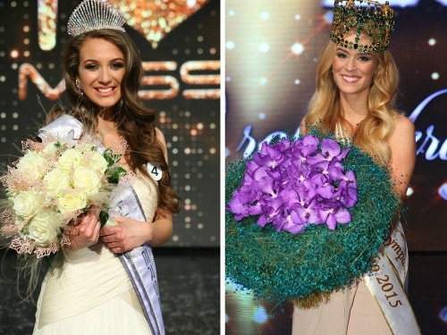 Miss Universe SR 2015 Denisa Vyšňovská (vľavo) a Miss Slovensko 2015 Lujza Straková (vpravo)