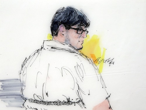 Priateľ strelcov zo San Bernardina na skici jedného z kresličov na súde.