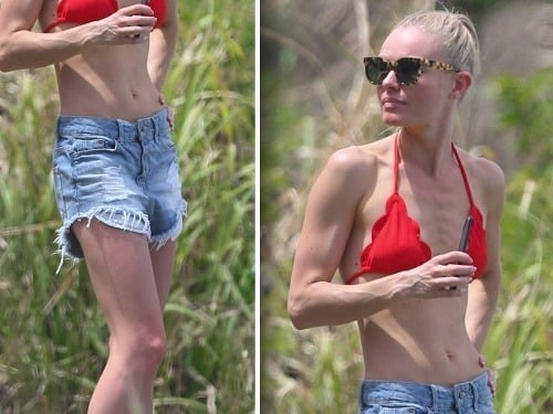 Na Kate Bosworth rifľové šortky viseli. Desivo vyzerá aj herečkin kostnatý hrudník. 
