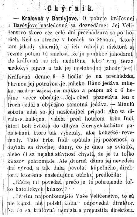 Čo jedávala kráľovná (Sisi) počas pobytu v Bardejove? (Vlasť a svet, 1895, č. 28)