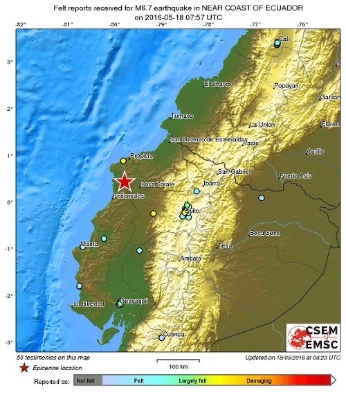 Ekvádor dnes postihlo ďalšie zemetrasenie.
