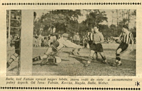 Záber z futbalového zápasu v dobovej športovej tlači (Športový týždeň, 1932, č. 43, s. 3)
