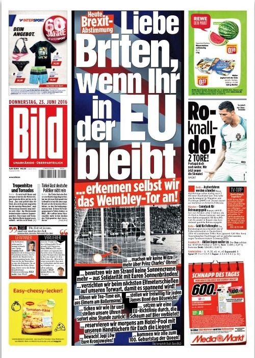 Nemecký denník Bild sľúbil: Ak Briti odmietnu brexit, uznáme gól z roku 1966