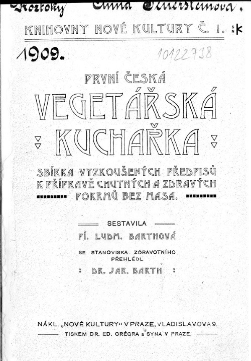 První česká vegetářska kuchařka z roku 1909 vo fondoch SNK