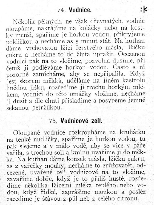 Ukážka receptov z První české vegetářské kuchařky, 1909