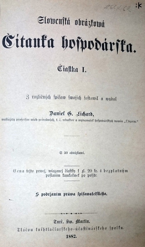 Slovenská obrázková čítanka hospodárska (Čiastka I, 1882, titulný list a str. 7)