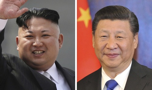 Severokórejský líder Kim a čínsky líder Si Tinping.