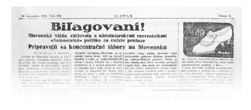 Článok v novinách Slovák z 26. novembra 1938.