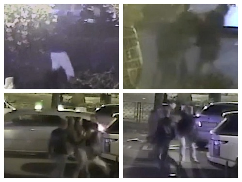 Zábery z kamery ukazujú, ako traja muži napadnú muža tmavšej pleti, podľa všetkého Nishita.