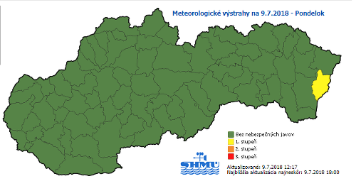 SHMÚ vydal výstrahy na