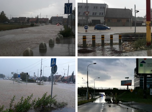 Zaplavené ulice v Rači a Ružinove.