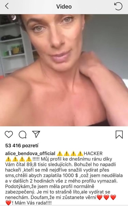 Alica Bendová sa stala obeťou kyberšikany. Útočníci jej premazali celý profil na Instagrame. 