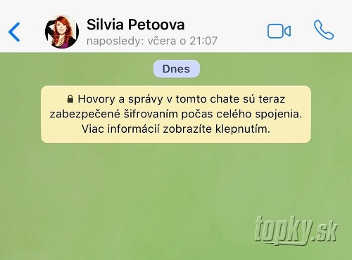 Silvia Petöová bola ešte včera o 21:07 aktívna na whatsappe. 