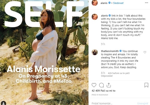 Alanis Morissette sa guľatým bruškom pochválila na titulke magazínu Self. 