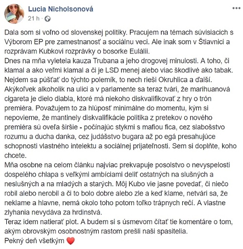 Nicholsonová sa obula do