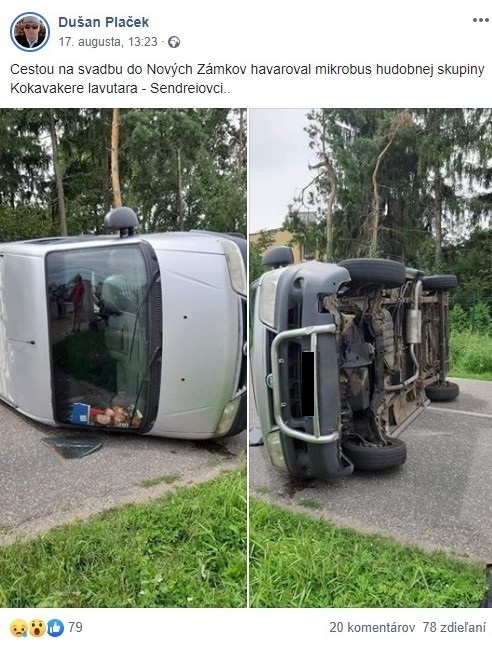 Na Facebooku sa cez víkend objavila informácia o autonehode Sendreiovcov.