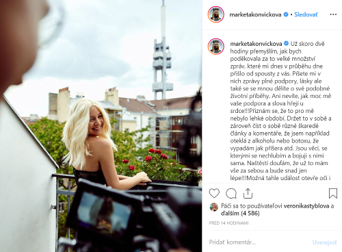 Markéta Konvičková prostredníctvom svojho Instagramu poďakovala za podporu.