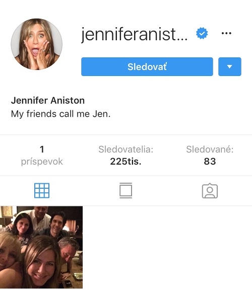 Tak už aj Jennifer Aniston je na instagrame. 