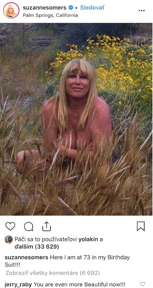 Suzanne Somers zverejnila na instagrame fotku, na ktorej pózuje vyzečená. 