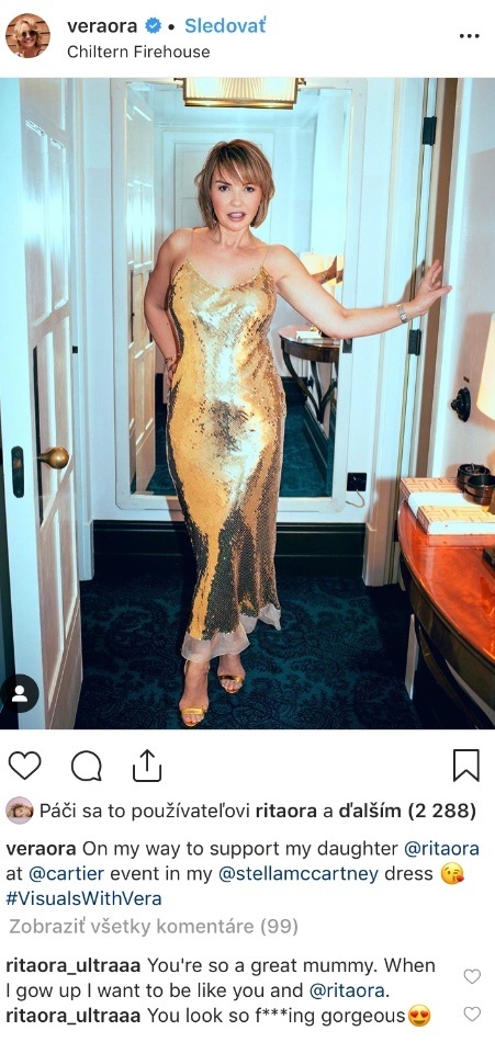 Vera Ora sa fotkou v zlatých šatách pochválila aj na instagrame.