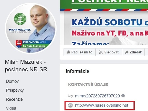 Web si na svojom účte uvádza aj bývalý poslanec Milan Mazurek