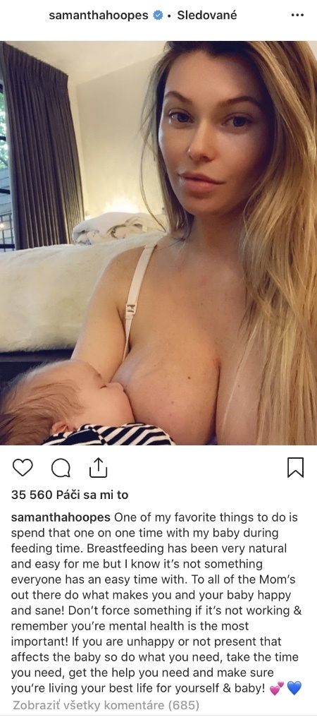 Samantha Hoopes si dojčenie užíva. 