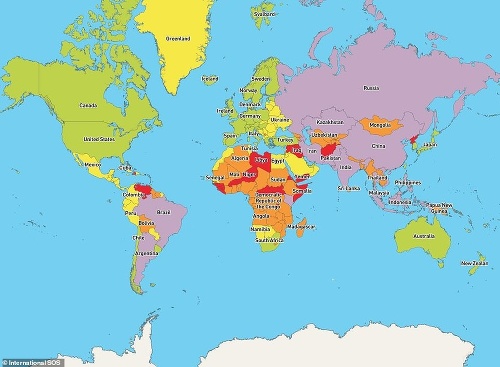 Mapa najnebezpečnejších krajín roku