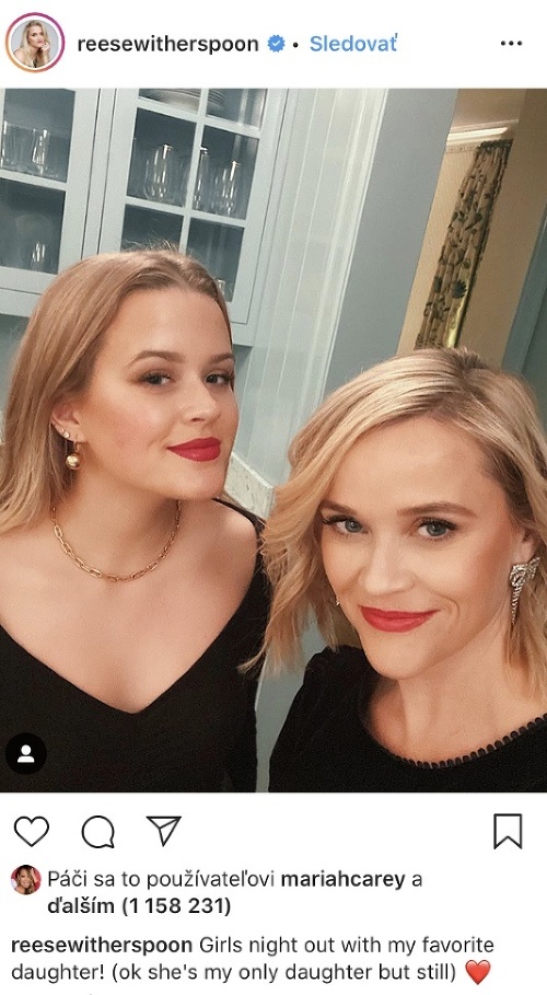 Reese Witherspoon zverejnila aj takúto fotku s dcérou, ktorá akoby jej z oka vypadla. 