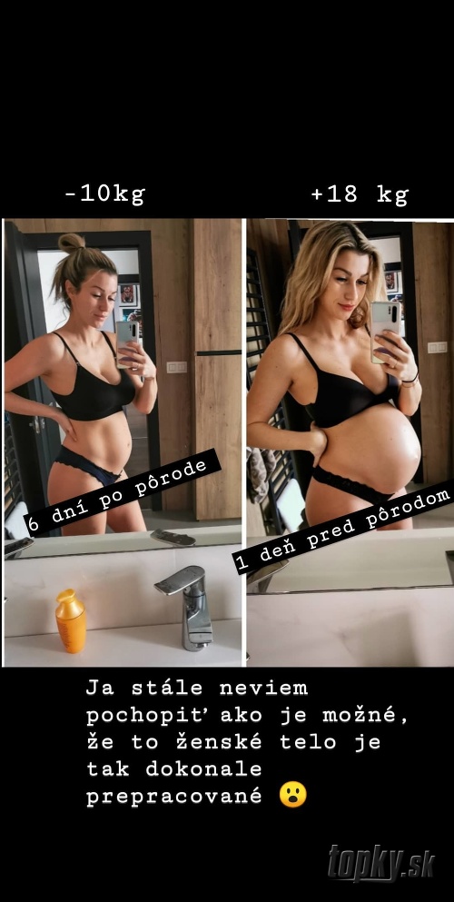 Na instagrame sa pochválila záberom len 6 dní po pôrode a napriek tomu, že 8 kíl sa jej stále drží, vyzerá skvele. 